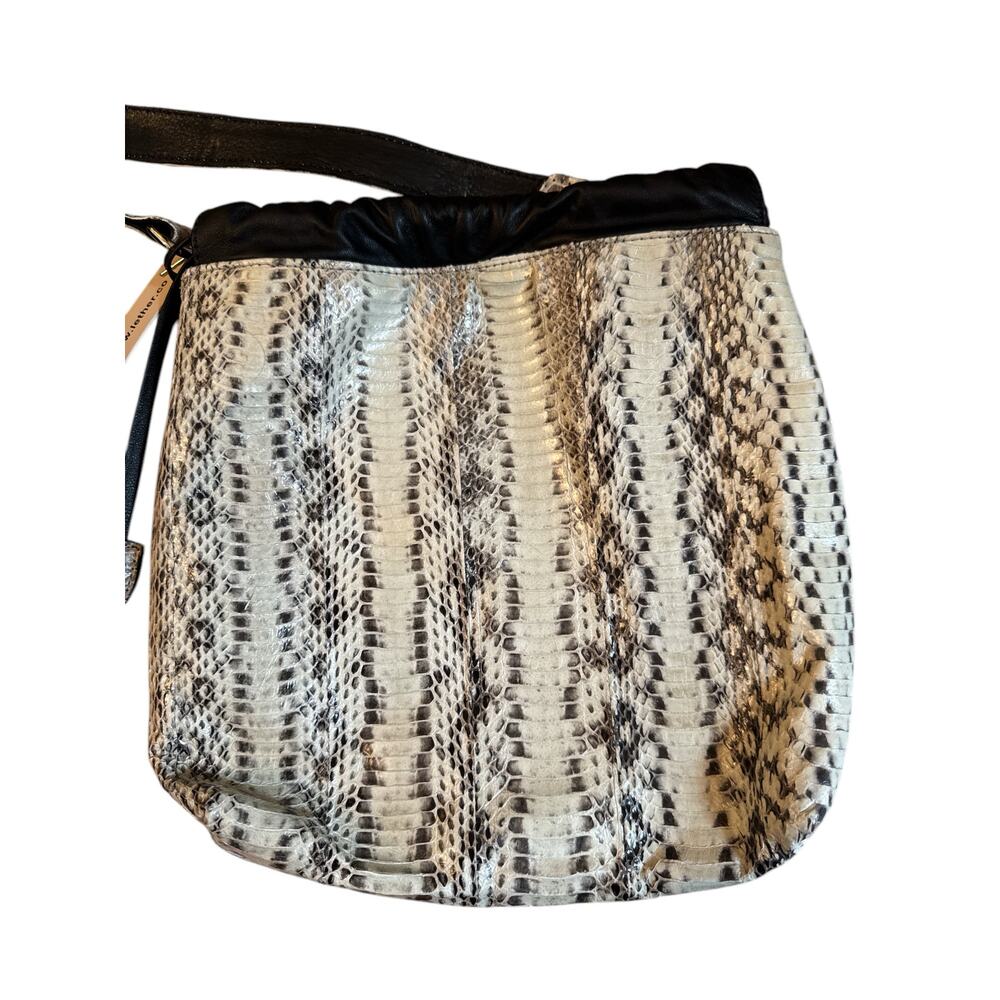 Let &‎ Her Watersnake Drawstring Crossbody Bag – Cream & Black, NWT